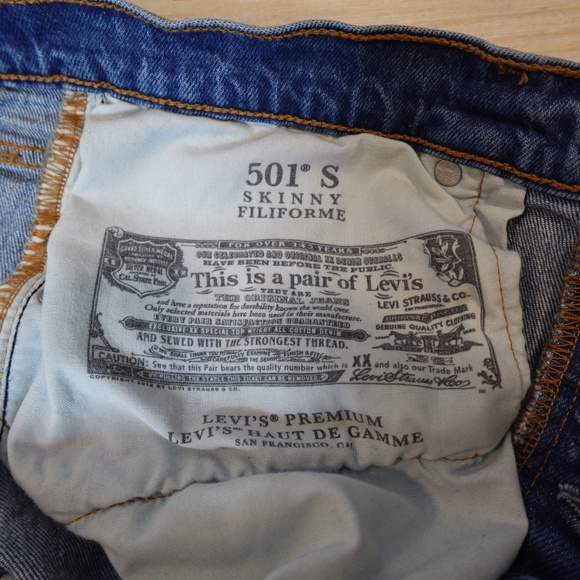 Levi’s Premium 501® S Skinny Jeans Men’s 32x30 Blue Denim Button Fly - Picture 5 of 7